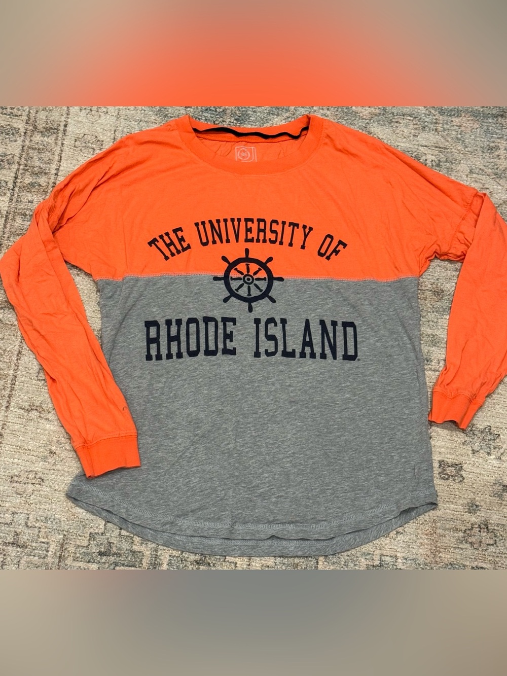 University of Rhode Island URI COLLEGE LS T shirt Top - Orange/Gray NWOT